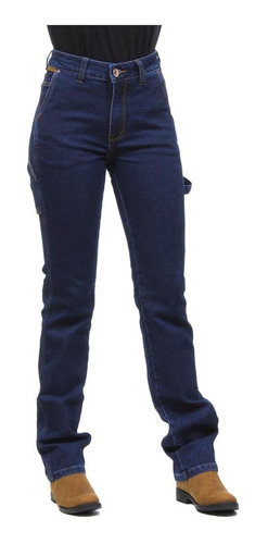 Calça Jeans Feminina Carpinteira Azul Com Elastano Os Vaquei
