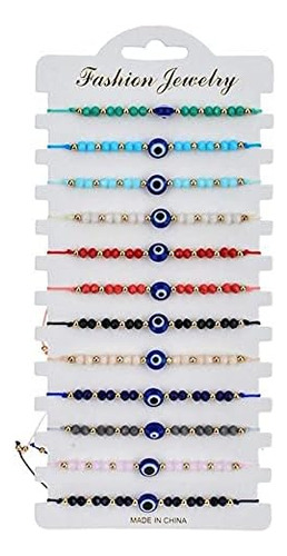 12 Pulseras Coloridas Con Cuentas De Mal De Ojo, Hamsa, Hech