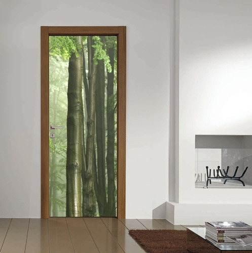 Vinilo Para Puerta Bambu Naturaleza Arboles Verde M1