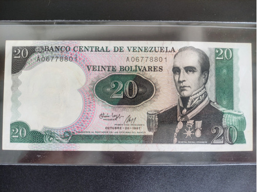 Billete De 20 Bolívar Conmemorativo Rafael Urdaneta Año 1987