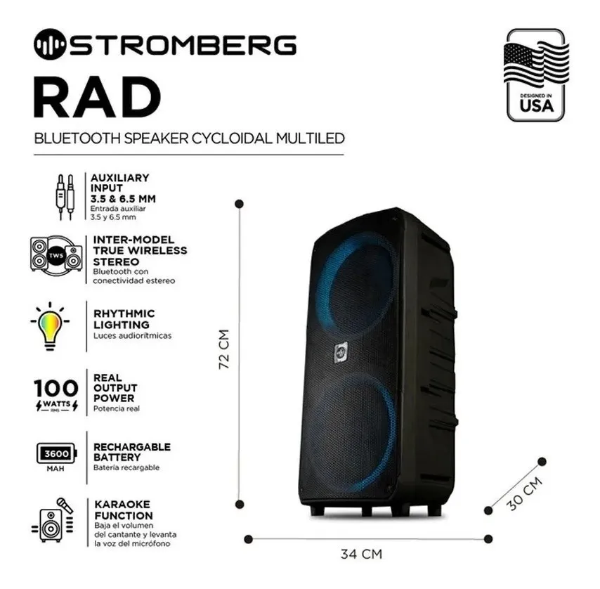 Parlante Portatil Stromberg Rad Led 100w