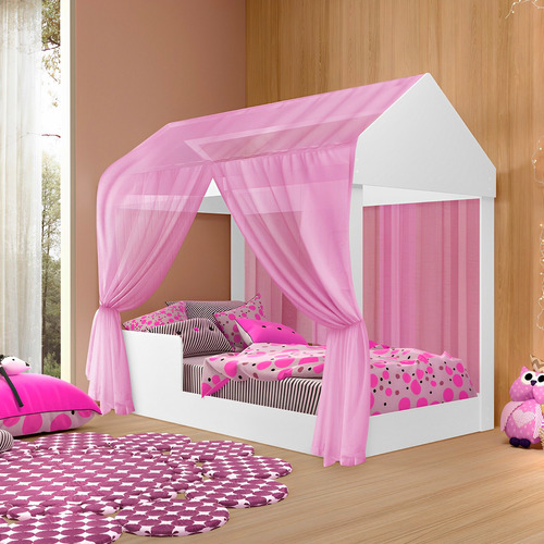 MS Móveis Mini Berço Cama Montessoriana Dakota Com Voal Princesa Para Quarto De Menina