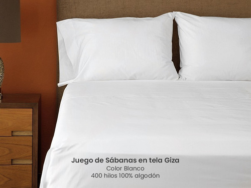 Sábanas Dues Hotel Collection Giza King 400 Hilos Algodón Color Blanco Diseño de la tela Liso