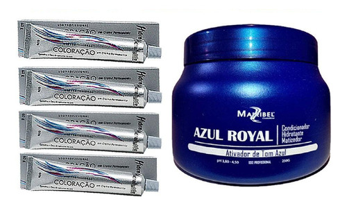 Kit Azul Royal 01 Máscara 250g E 04 Tintas 60g Mairibel