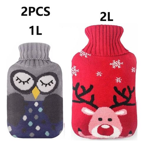 2pcs Calentador Botella Agua Caliente Goma Con Funda Tejido