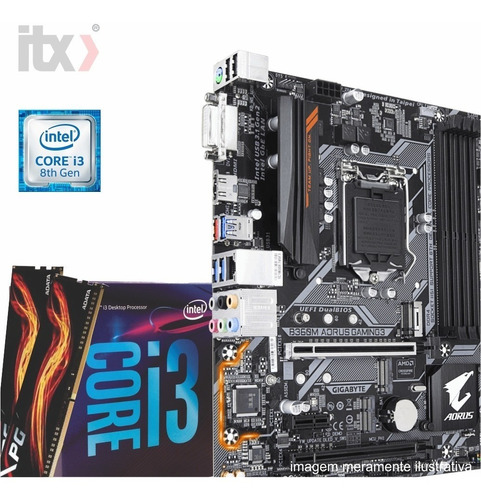 Kit Intel Core I3 8100 + Gigabyte B360m Aorus Gaming 3+ 16gb