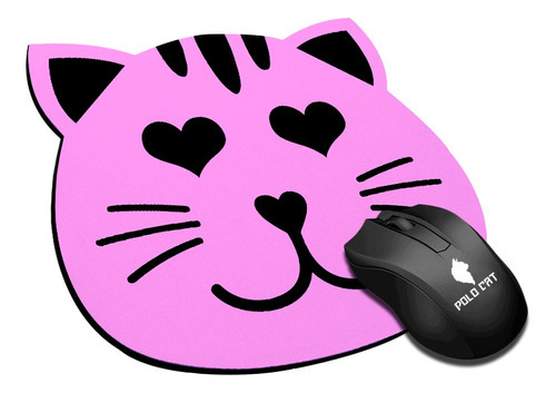 Mouse Pad Formato Gato Rosa Claro Olhos Coração Cor Personalizado Desenho impresso Sublimação