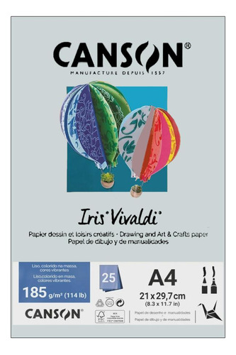 Papel Canson A4 Iris Vivaldi 185g 25fls Cinza