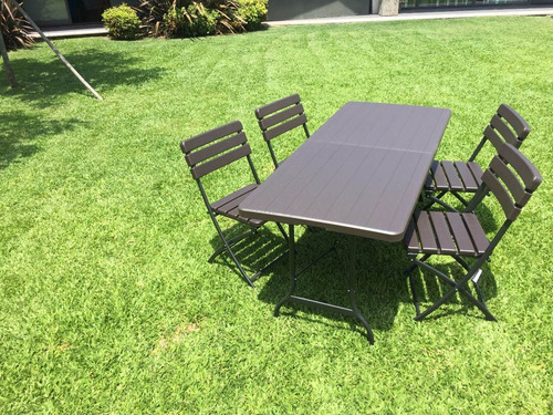 Imagen 2 de 10 de Juego Jardín Mesa Plegable + 4 Sillas Plástico Símil Madera