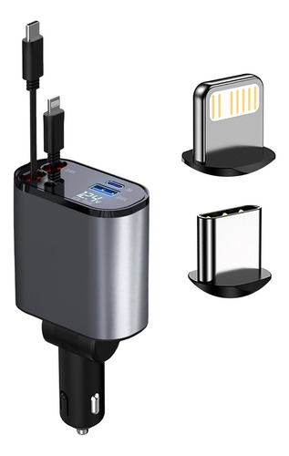 Carregador Turbo De Carro Retrátil Para iPhone Com 2cabo+led