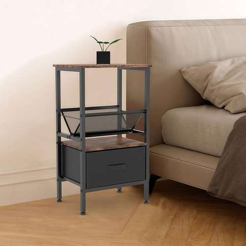 Mesa Auxiliar Tela Con Cajón Y Soporte Tocadiscos
