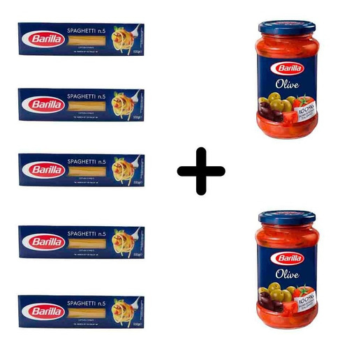 Imagen 1 de 1 de Fideos Barilla Spaghetti 5 Paquetes + 2 Salsas De Olivas