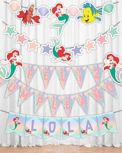 La Sirenita Banderines Imprimibles Decoración Cumpleaños