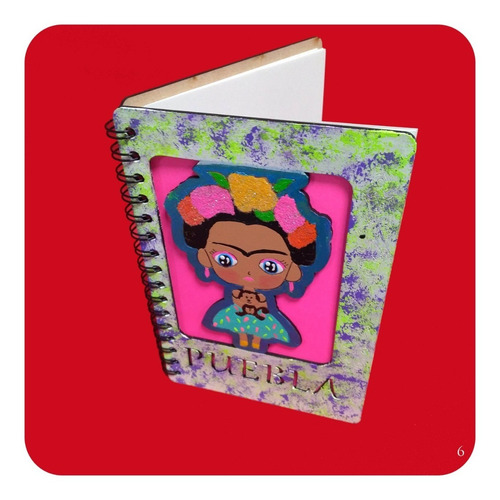 Imagen 2 de 3 de Libreta Frida Kahlo Grande C/ Pasta De Madera 21x14cm M6 Lbt