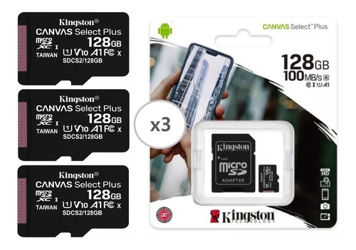 Imagen 3 de 8 de Pack X3 Memoria 128gb Kingston Canvas Select Plus Original