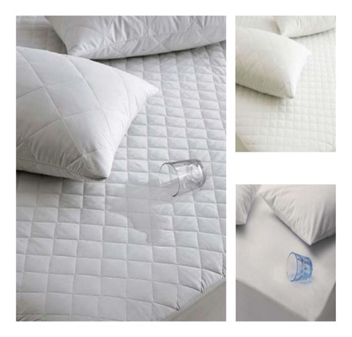 Protector Matelaseado Impermeable Para Colchón 150 X 200 Blanco Liso Queen