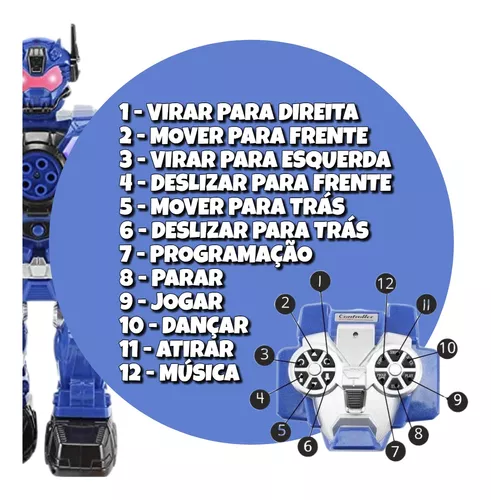 Brinquedo Robô Musical c/ Controle Remoto Atira Discos Luz e Som