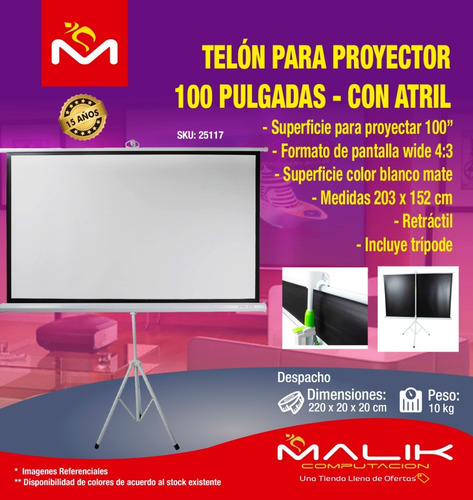 Imagen 5 de 5 de Telón Para Proyector Philco De 100 Pulgadas 4:3 Con Trípode