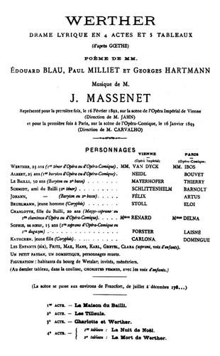 J. Massenet: Werther, An Opera In Four Acts For Soli, Chorus