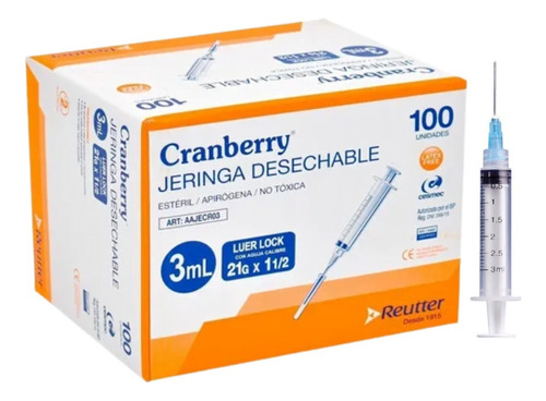 Cranberry Jeringa Desechable Luer Lock X100 Unidades - 3ml