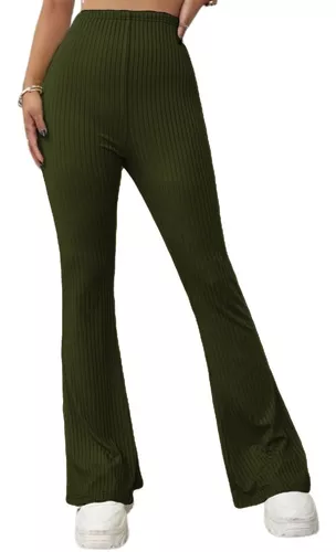 Pantalón de mujer de vestir de pata ancha verde militar LAC12072b