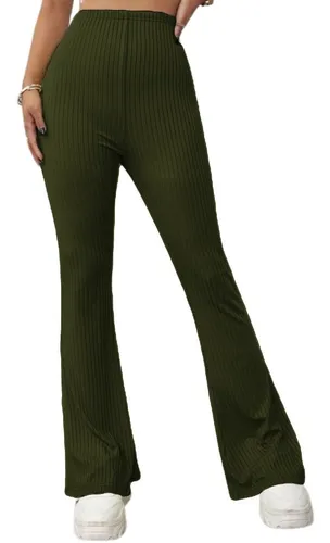 Per Se Mujer Pantalon de Pana pierna ancha color verde olivo medidas  aproximadas