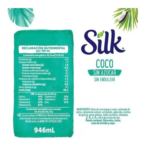 3 Pack Silk Leche De Coco 946 Ml S/azucar
