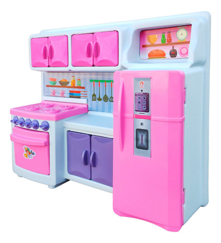 Brinquedo Cozinha Infantil Completa Fogão Geladeira Armários Cor Rosa