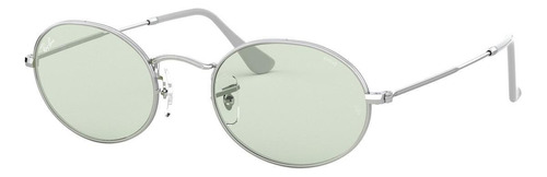 Anteojos de sol Ray-Ban Round Oval Solid Evolve Large con marco de metal color polished silver, lente green/blue de cristal fotocromática/evolve, varilla polished silver de metal - RB3547