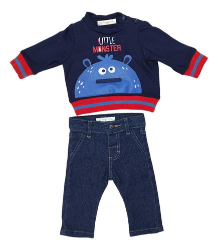 2p Sudadera Afelpada Monstruo Y Pantalón Mezclilla Bebés