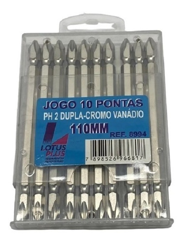 Jogo 10 Pontas Dupla Phillips Ph2 110mm Cr-v - Lotus 8994
