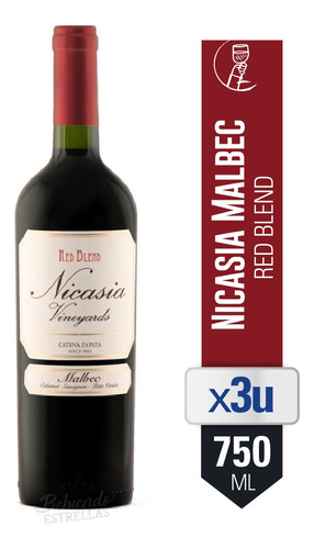 Vino Nicasia Malbec Red Blend 750 Ml X3 Unidades