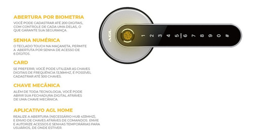 Fechadura Agl Digital Com Biometria N31 Bluetooth