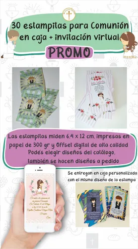 30 Estampitas Personalizadas Comunión/bautismo + Invit Wsp