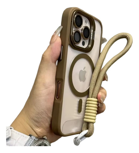 Funda Para iPhone Magsafe Uso Rudo De Transparente Con Soporte + Mica Cámara + Correas