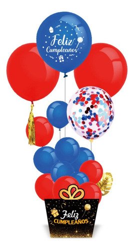 Set De 17 Globos Rojo Y Azul Feliz Cumpleaños Decoración