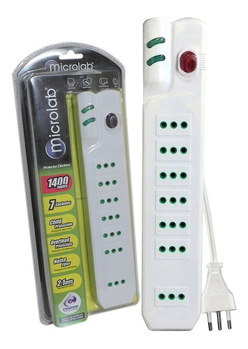 Alargador Zapatilla Protector Sobre Voltaje 1400j Microlab Color Blanco