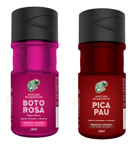  Kit Máscara Pigmentante Boto Rosa + Pica Pau 150ml Kamaleão Tom Rosa Neon + Vermelho