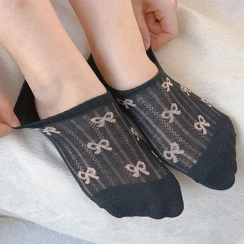 3pairs New Bow Boat Socks Invisible Soft Cotton Crew Socks