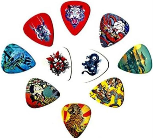 Púas De Guitarra De Arte Antiguo Japonés 10 Púas Medianas