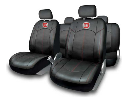 Cubreasiento Funda Ecocuero Líneas Rojas Fiat Logo Bordado