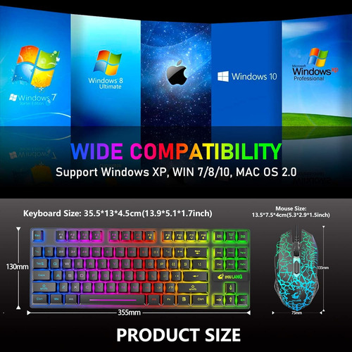 Combinação De Teclado E Mouse Para Jogos Sem Fio Com 87 Tecl