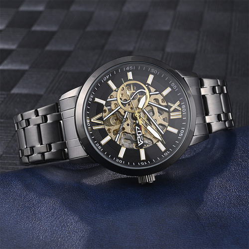 Reloj Zoea Ez8009-h Hombre Negro Acero Mecánico 30m