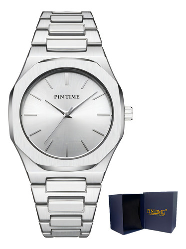 Reloj Pintime D1 simple de cuarzo inoxidable, correa de color plateado