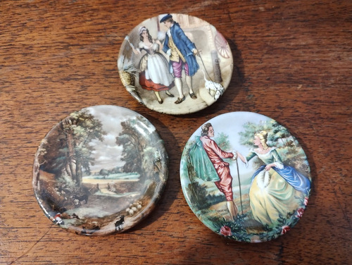 Antiguo Lote De 3 Platitos Decorativos Porcelana Miniatura