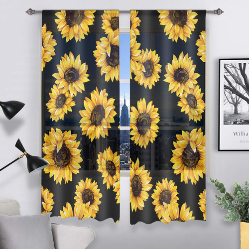 Qh Hermosas Cortinas Traslúcidas De Girasol Negro Para Ven. Color Patrón 4