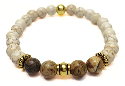 Pulsera De Hombre Piedra Marfil + Jaspe Sin Dijes