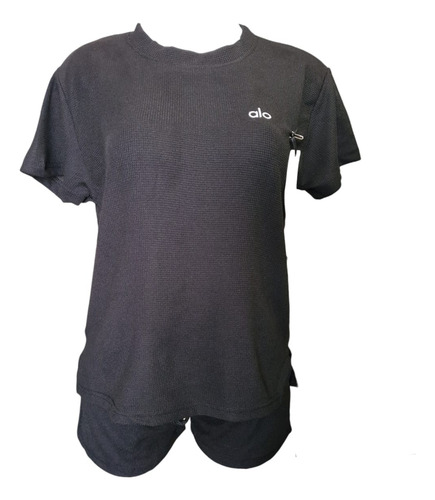 Conjunto Deportivo Short + Blusa Oversize Comodo Y Ligero Negro Lisa Unitalla