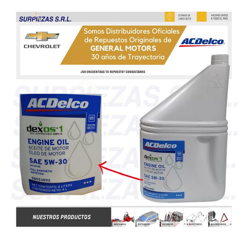 Kit Filtros + Aceite Acdelco Sinte Chevrolet Onix / Prisma