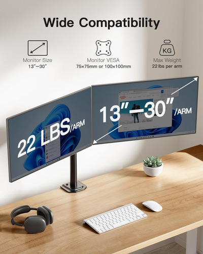Soporte De Monitor Doble 13 Pantallas Vesa 75x75 100x10...